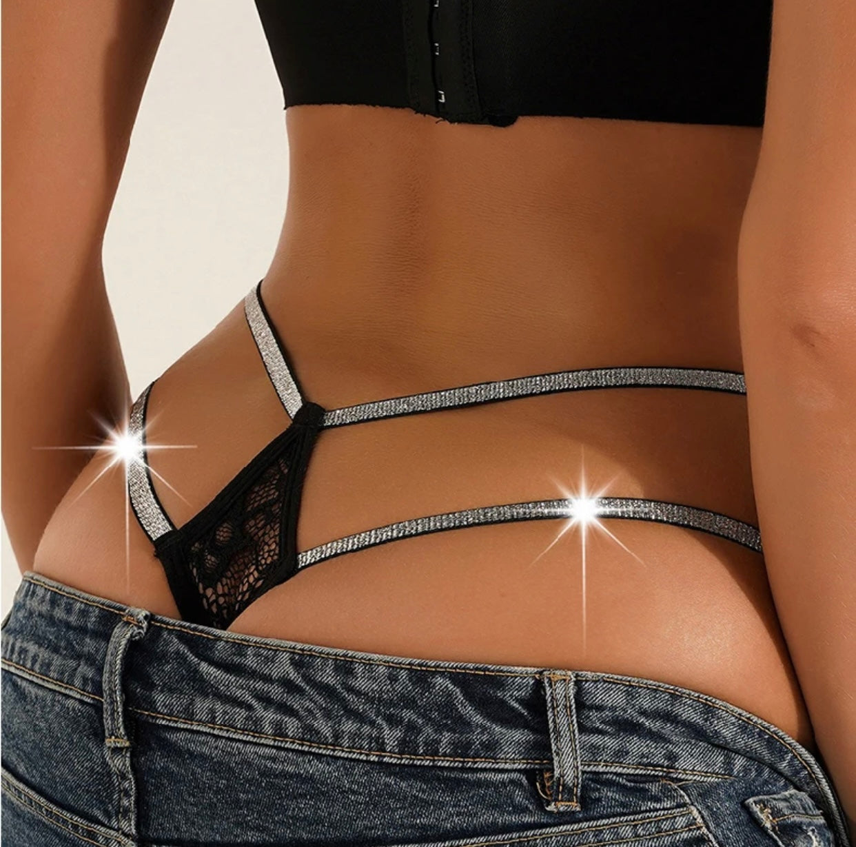 T-Back Thong with Shiny Strings
